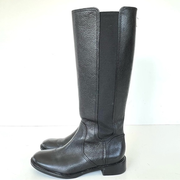 ♦️SOLD♦️TORY BURCH Christy Black Pebbled Leather Stretch Knee High Riding Boots - Picture 7 of 12
